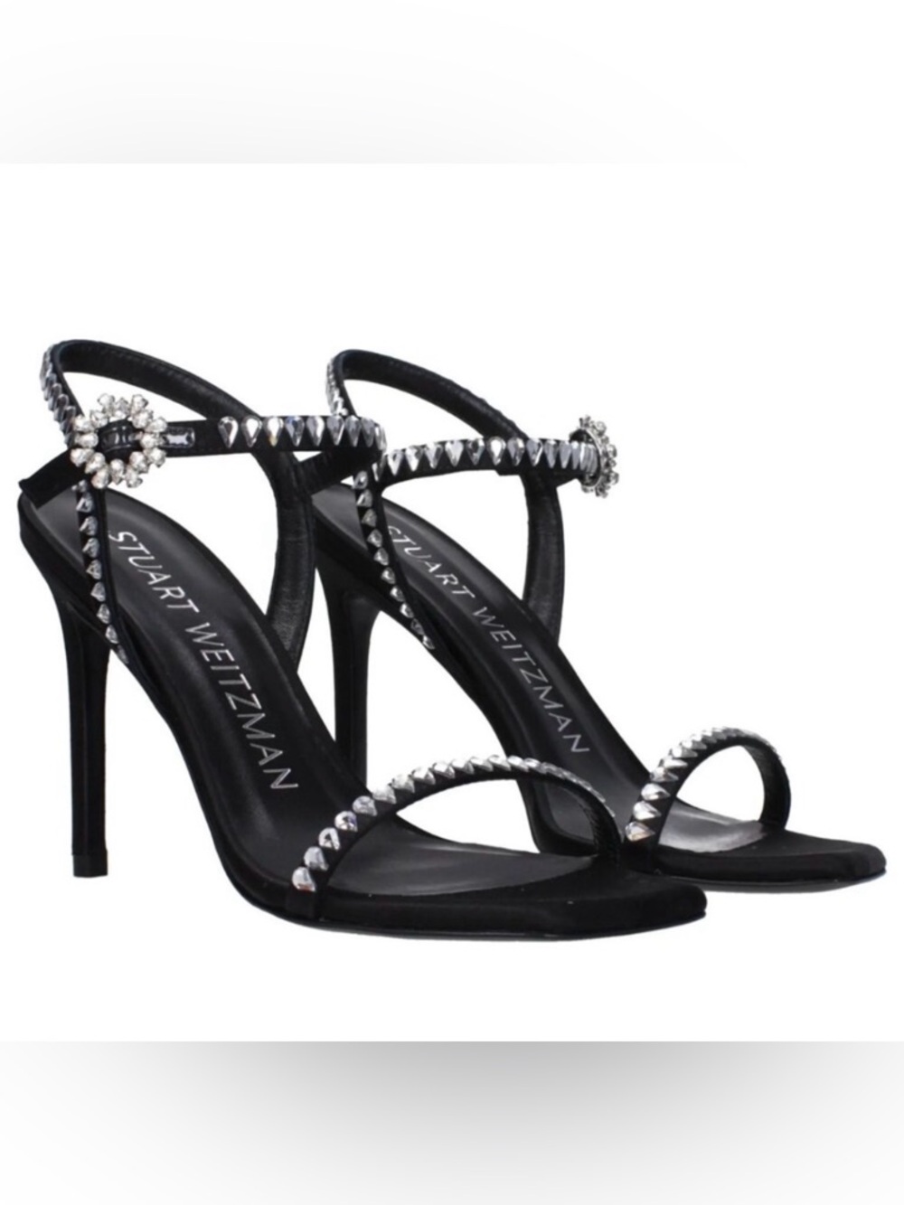 STUART WEITZMAN Gem Cut 100 embellished Black suede sandals